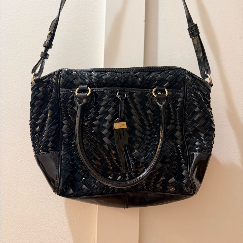 Cole Haan Elegant Black Woven Handbag w/crossbody adjustable strap